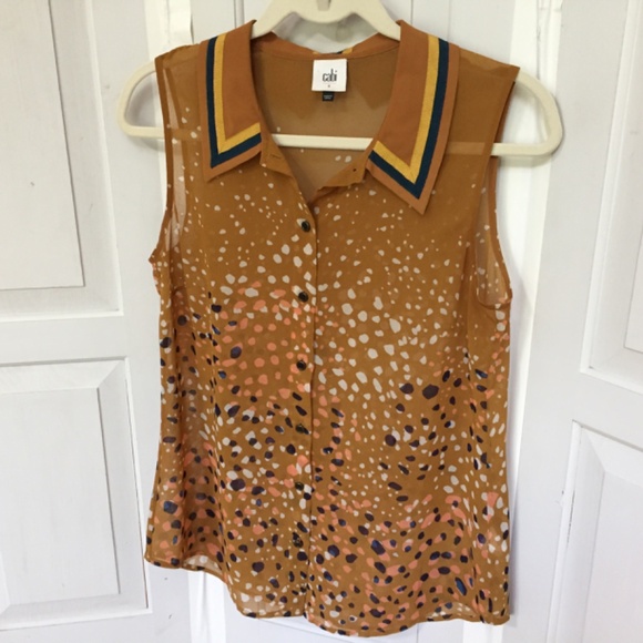 CAbi Sleeveless Button Blouse in Mustard - Picture 8 of 15